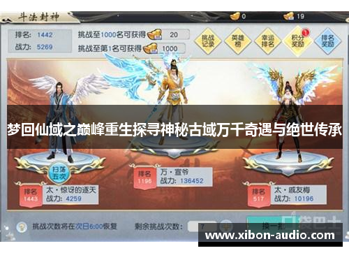 梦回仙域之巅峰重生探寻神秘古域万千奇遇与绝世传承